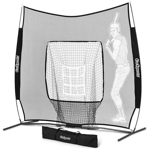 GoSports 7 x 7 ft Advanced Baseball & Softball Net with Xtraman Batter - Portable Hitting & Pitching Practice Net