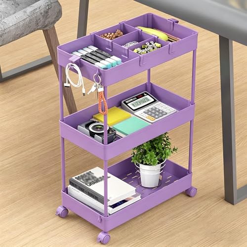 SPACELEAD Slim Storage Cart 3 Tier,Bathroom Organizer Rolling Utility,Mobile Shelving Unit Slide Out for Office, Kitchen, Laundry Room & Narrow Places,Purple - color: Purple