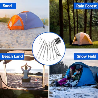 8 PCS Screw in Tent Stakes for Women Men Ground Anchors for Sand, Trampolines, Camping - Aluminium Heavy Duty Rust Prevention Pegs Spikes Drillable Threaded Anchor Stake - Silvery 14 inch