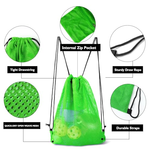 GSE Games & Sports Expert 19"x15" Green Mesh Backpack Bag. Mesh Drawstring Sports Equipment Sackpack for Gym Gear, Swimming, Toys, Baseballs/Softballs, Pickleballs - color: Green, style: 19"x15" Backpack(6-pack)