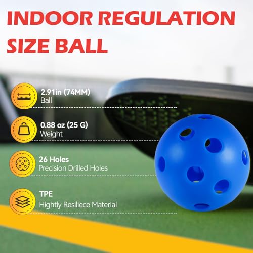 Indoor Pickleball Balls - 4/6 Pack 26 Holes - USAPA Standard - High Resilience & Durability Blue Balls