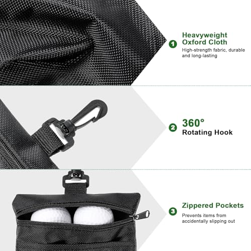 Golf Tee Bag, Multi Pocket Golf Tee Ball Pouch with Lobster Claw Clip Golf Accessories Bag Valuables Pouch for Men Women (Black)