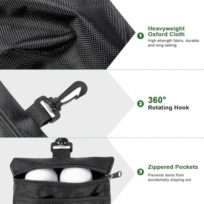 Golf Tee Bag, Multi Pocket Golf Tee Ball Pouch with Lobster Claw Clip Golf Accessories Bag Valuables Pouch for Men Women (Black)