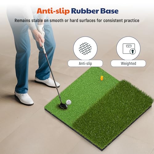 JAYA Golf Hitting Mat with Heavy Rubber Base, Foldable Golf Practice Mat for Indoor & Outdoor Training, Dual Turf Fairway & Rough Grass Mat for Swing, Chipping and Driving Practice - size: 24" x 24"