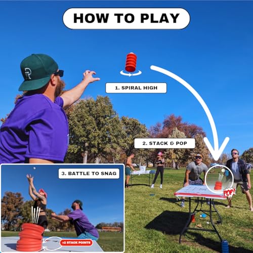 Stackpop, Blitz, Table Game, Outdoor Toss, Stack, Pop, and Catch, Outdoor Fun, Tailgating, Beach, Backyard, Football Blitz & Parties – Skilled, Active Game for Teens & Adults