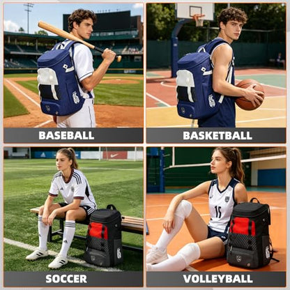Youth Baseball Bag,Softball Backpack for 2 Bats with Ball Pocket,Large Lightweight Waterproof Softball Equipment Bag with Fence Hook and Separate Shoe Compartment