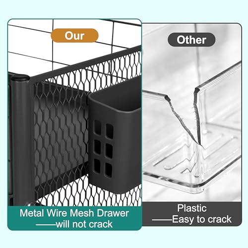 3-Tier Rolling Storage Cart Metal Utility Cart with Wheels, Office Organizer with Hanging Cups, Hooks, Book Snack Craft Mobile Shelving Unit for Office Kitchen Nursery - color: Black