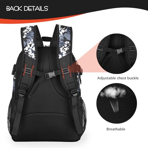Goloni Basketball Backpack,Large Sports Bag with Ball Compartment & Shoe Compartment,Basketball Bag Fit Volleyball, soccer,Gym - color: Camo Gray