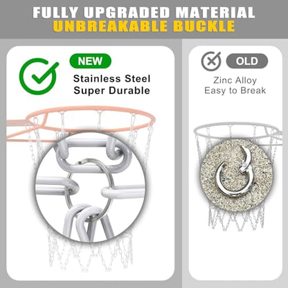 Insaga Chain Basketball Net Heavy Duty Metal - 19'' Basketball Chain Net for Hoop Outdoor Indoor Replacement, Rustproof Steel Chain Net for Standard 12-Loop Rim, Easy to Install