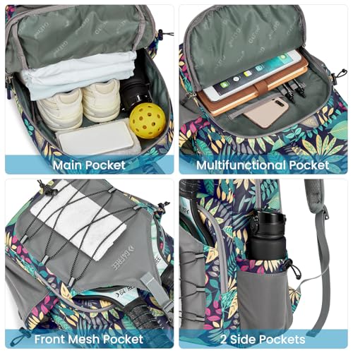G4Free Pickleball Bag, Pickleball Backpack for Women and Men, Padel Bag Fits 2 to 4 Paddles, Gifts for Pickleball Lovers - color: Blue Leaf