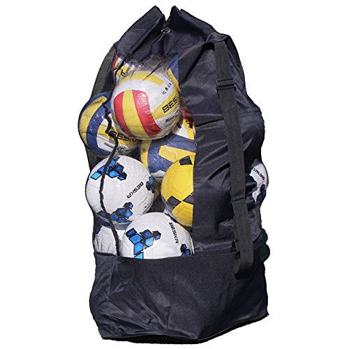 Greenery-GRE Extra Large Mesh Equipment Bag Adjustable Strap Drawstring Heavy Duty Hold 15 Soccer Balls Netball Basketball Football Bags Sports Duffel - color: A,Size: 19.3x19.3x51 inch, For 10-15 Balls