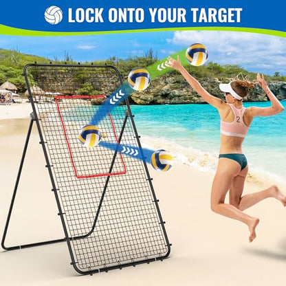 Volleyball Rebounder Net 7x4 FT, 5-Angle Adjustable Bounce Back Net, Steel Frame & PE Training Net for Volleying/Spiking, Rust-Resistant & Durable – w/Travel Bag, 2 NETS - color: Black