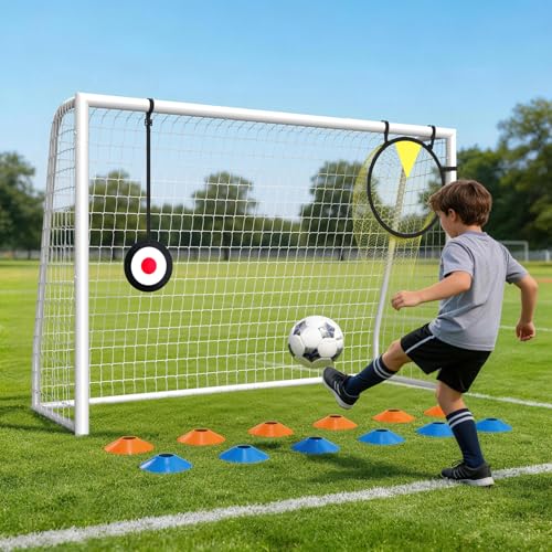 Soccer Goal for Backyard - 12×6/8×6/6×4 FT, Training and Tournament Size Metal Frame Soccer Net with Target Net, Shooting Target & 12 Training Cones for Kids Teens Adults Easy Assembly - size: 6x4 ft