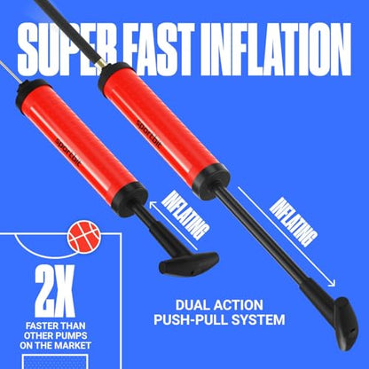 SPORTBIT Ball Pump for Sports Balls - Push & Pull Inflating System - Hand Pump for All Exercise Balls - Volleyball Pump, Basketball Inflator, Football & Soccer Ball Air Pump