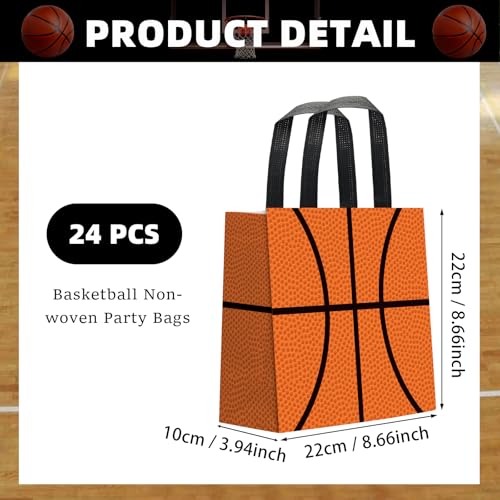 KERINGO 24 PCS Basketball Gift Bags Basketball Treat Bag with Handles Reusable Basketball Goodie Snack Favor Bag Non Woven Party Favor Bags for Sports Birthday Party Decor