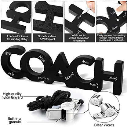 Yalikop 3 Pcs Coach Gifts Football Coach Wood Sign Thank You Whistle Marker Pen Stainless Steel Whistle with Rope for Men Women Soccer Baseball Volleyball Sports Gifts - style: Basic Style