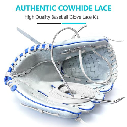 Baseball Glove Lace, Mitt Lace Repair Kit Softball 2 Leather Laces and 2 Lacing Needles for Catcher's Glove - color: White