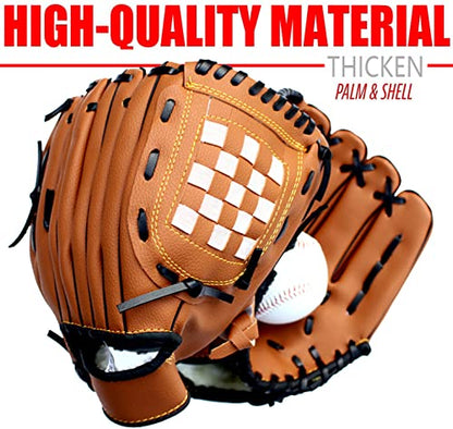 Baseball Glove,Baseball Softball Mitt with Ball for Kids Youth Adults Training and Beginner,Right Hand Throw,Left Hand Glove - color: Brown, size: 10.5"