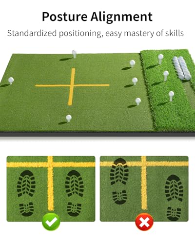 5.2x4ft & 6x4ft 21mm-50mm Dual-Turf Golf Mat with Ball Tray, Thickened Golf Hitting Mat with 9 Hitting Holes, Alignment Aid Practice Mat for Hitting, Driving Chipping, Swinging, Gifts for Men/Dad/Him