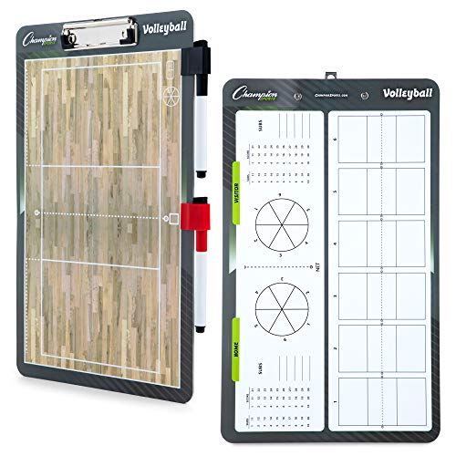 Champion Sports Large & XL Dry Erase Board For Coaching - Whiteboards for Strategizing, Techniques, Plays - 2-Sided Boards with Front Side Full Field - Backside Half Field and Lineup - color: Volleyball, style: Standard Coaches Board