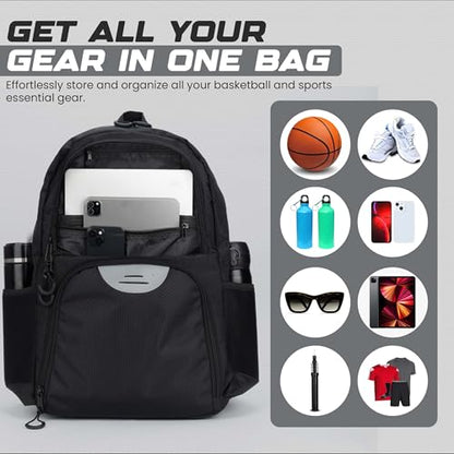 Soccer & Basketball Sports Bag with Ball Pump - Basketball Backpack with Separate Ball & Shoes Holder Compartment, Soccer Basketball Football & Volleyball Bag with Large Capacity - color: Carbon Black, style: With Ball Pump