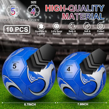 Libima 13 Pcs Soccer Ball Bulk 10 Pcs Official Size 4, 5 Soccer Ball with 2 Pump and Carry Bag Outdoor Indoor Training Practice Football Sports Party Back to School
