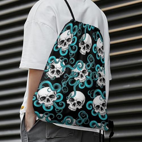 Drawstring Backpack Gym Sackpack Lightweight Waterproof String Bag for Sports Travel Yoga Beach Swimming, Men Women Unisex, Blue Octopus Kraken Sugar Skull Bags - color: Picture (625)