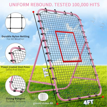7x4 FT Volleyball Rebounder Net，Ultimate Training Equipment for Volleyball & Lacrosse，Enhanced Bouncing System for Volleying, Bumping, Spiking Drills，Multiple Adjustable Rebound Angles