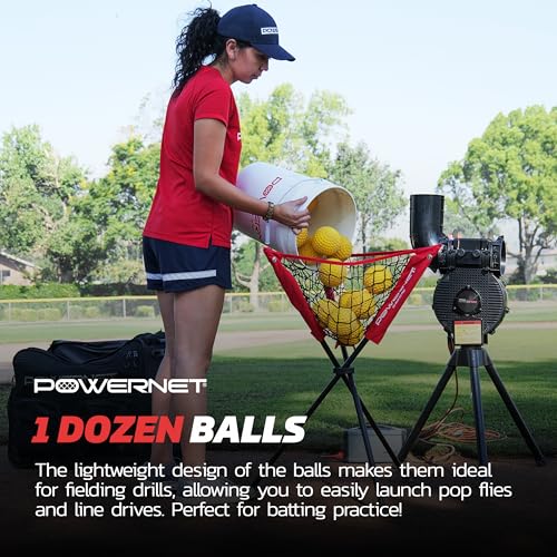 PowerNet Launch F-lite Softball & Baseball Pitching Machine, Dimpled Practice Balls, Bucket of Baseballs, Coaching Bucket Bundle for Pitching Machine, Baseball Training Equipment - style: F-Lite Softballs (12-Pack)