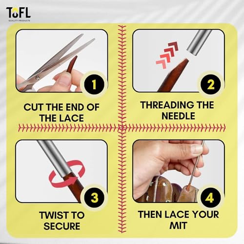 TOFL Softball and Baseball Glove Lace Kit | Mitt Lace Glove Repair Lacing Kit | 2 Leather Laces with Lacing Needle for Catchers Glove