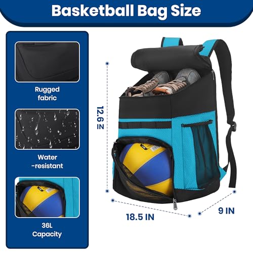 Hsmihair Basketball Backpack Large Sports Bag for Men&Youth,Gym Bag with Separate Ball & Shoes Compartment,Travel Bag for Basketball,Soccer,Volleyball - color: Blue