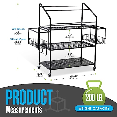 Houseables Workout Equipment Storage, Exercise Equipment Storage, Home Gym Organizer, Weight Rack for Home Gym, Kettlebell Rack, Weight Dumbbell Holder Cart, Yoga Organization Shelf, Rolling, 3 Tier
