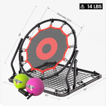 IE Sports Metal Ricochetball Game Set (Includes 2 Balls, Dual-Sided Net and Pump) Adjustable Portable Outdoor, Yard, Beach, Lawn & Camping Game - color: Red