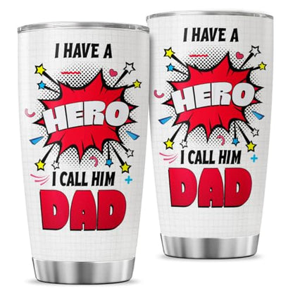 Hero Dad Gift Tumbler for Father's Day, 20oz Stainless Steel Insulated Cup with Superhero Comic Design, Vacuum Double Wall Travel Mug for Dad from Son or Daughter - color: Dad Appreciation A1