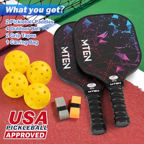 Pickleball Paddles Set of 2 or 4, or Single Paddle – USAPA Approved Fiberglass Surface Pickleball Rackets Set for Men & Women