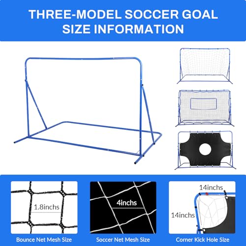 FAHKNS Three Modes of Soccer Goal, Target Net and Rebound Net(6x4FT), Precision Training, Tear-Resistant, Corner Kick Training, Suitable for Children and Teenagers Control