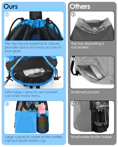 BROTOU Swim Bag Beach Backpack with Wet Pocket Mesh Drawstring Bags for Swimming, Gym - color: Blue