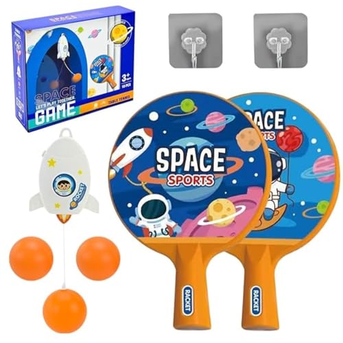 Ping-Pong Table Tennis Trainer Set for Kids | Teenagers | Adults, 2 Balls & Racket | Indoor & Outdoor Game