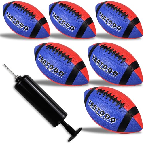 6 Pack Football Size 6 Junior Sized Ball with Textured Grip for Kids Youth Practice, Match and Scrimmage Play Indoors & Outdoors All Weather Use with Pump