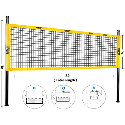 GSE Games & Sports Expert Outdoor Badminton and Volleyball Combo Set, Yard Net Game Set with Ball, Pump, Boundary Line and Carry Bag for Backyard, Beach, Lawn and Park, Family Games - color: Professional Badminton/Volleyball Set