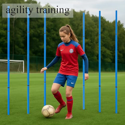 Soccer Agility Training Equipment, 6 Adjustable Soccer Training Agility Poles, 1 Speed Agility Ladder,10 Soccer Agility Cones for Training, 1 Jump Rope + Storage Bag for Youth Soccer Drills - color: blue