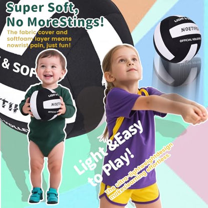 Soft Volleyball-Super Soft Fabric Light Volleyball for Indoor Practice Safe and Quiet Kids Youth Beginners House Yard Training Practice Games(Deflated) - color: Black,white