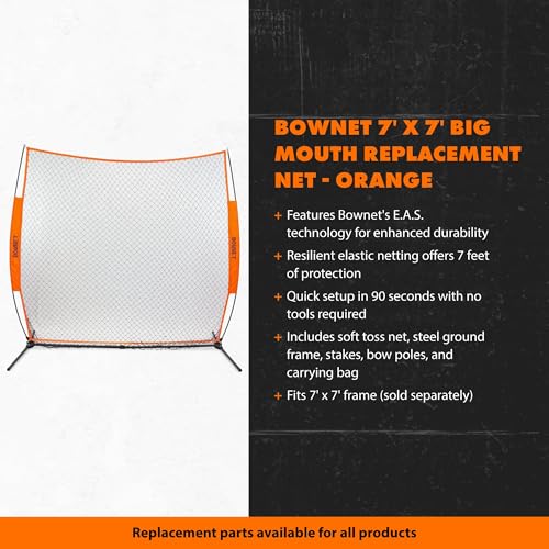 Bownet Big Mouth Replacement Net – Heavy Duty Baseball & Softball Practice Net, Fits Original Frame, Batting & Pitching Training Net