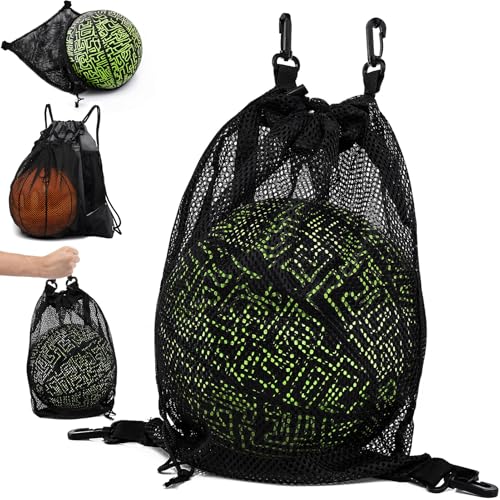 KAEGREEL Drawstring Soccer Bag Basketball Backpack for Kids Teens, Foldable Sports Bags Detachable Ball Mesh Bag for Gym Yoga Football Baseball - color: Black