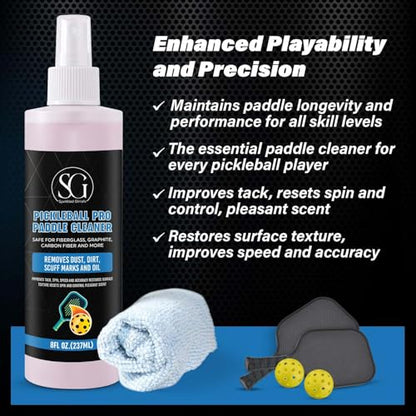 Pickleball Paddle Cleaner Spray - Removes Dirt, Ball Residue, Scuff Marks- EPA Safer Ingredients, Pickleball Accessories, Pickleball Gifts, Presidents Day Deals - 8 FL Oz
