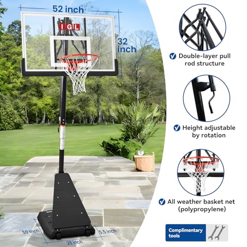 IGL Basketball Hoop Outdoor with 52 Inch Shatterproof Backboard, 10FT Height Portable Basketball Hoop Outdoor, Adjustable Basketball Goal System