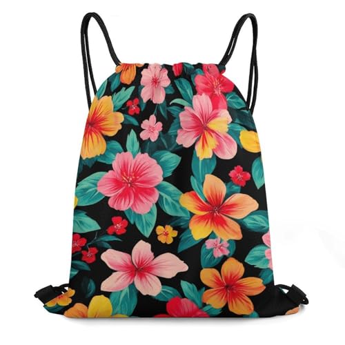 Sports Drawstring Sackpack Lightweight Backpack Waterproof for Training Gym Yoga Beach Men Women String Bag, Hawaiian Colorful Flower Bags - color: Picture (1004)