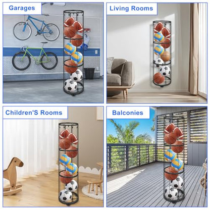 3 Layer Vertical Ball Storage Rack, Basketball Holder Wall Mount, Cage for Football, Volleyball, Sports Organizer for Kids Room, Garage, Home