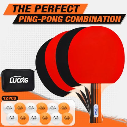 Ping Pong Paddles Set of 4, Ping Pong Paddles and Balls, Table Tennis Rackets Set Suitable for Indoor and Outdoor Games, Family Games