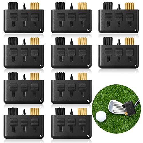 Nuanchu 10 Packs 3 in 1 Golf Club Brush, Retractable Multiple Golf Club Cleaner with Groove Sharpening Tool, Pocket Size Cleaning Accessories - color: Black